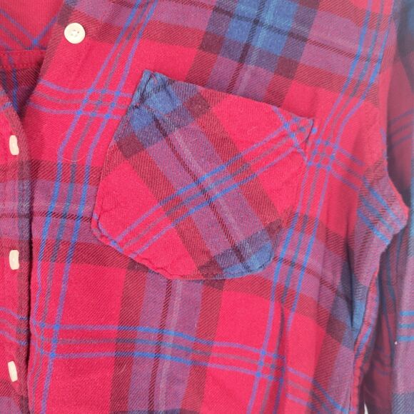 Aeropostale Womens Sz S Long Sleeve Button Up Plaid Shirt Red Blue Purple - Picture 2 of 4